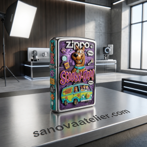 Zippo Scooby-Doo Mystery Machine 3D Embossed Lighter 7 Side angle view showing the heavy-duty raised 3D plating on the Mystery Machine Zippo case