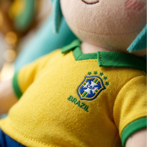 Hatsune Miku Brazil World Cup 2026 Commemorative Anime Plush Toy 11 Close up details of the premium embroidery on the Hatsune Miku Brazil World Cup plush toy2