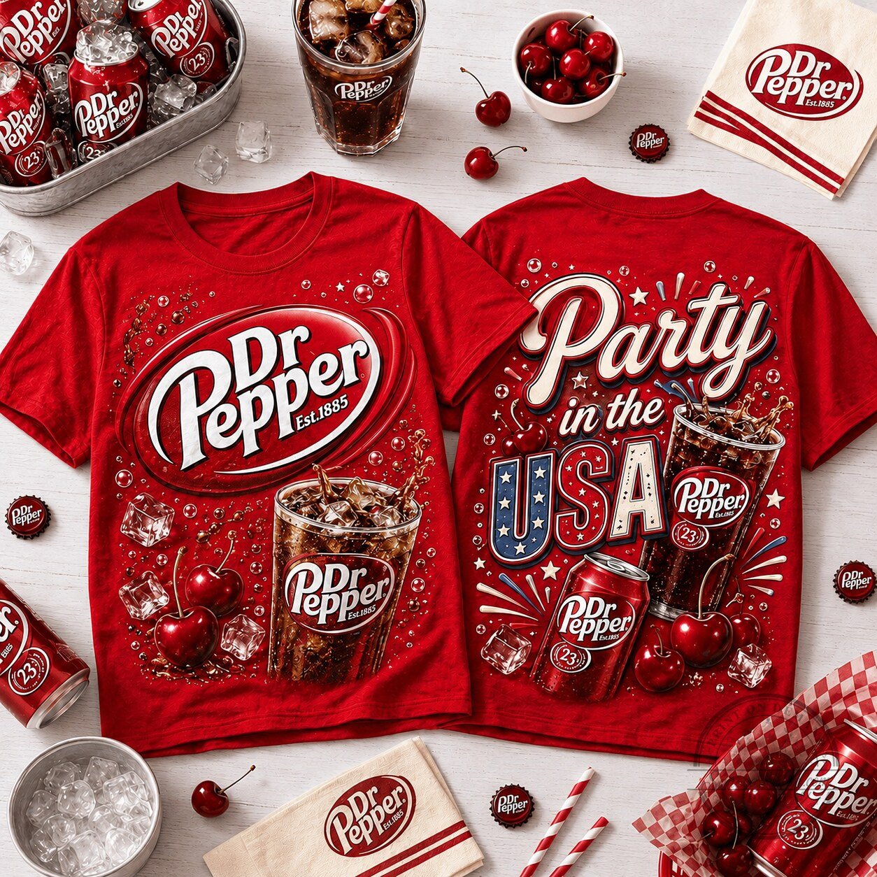 Dr Pepper Party in the USA Cherries Ice T-Shirt – Funny Soda Graphic Tee
