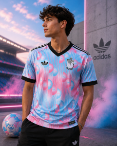 Belgium FIFA World Cup 2026 Pink Blue Atomium Retro Pattern Soccer Jersey 7 Belgium FIFA World Cup 2026 Pink Blue Atomium Retro Pattern Soccer Jersey