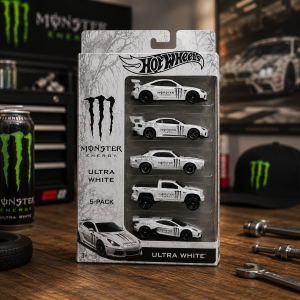 Hot Wheels Monster Energy Ultra White 5-Pack Diecast Car Set 7 Hot Wheels Monster Energy Ultra White 5-Pack Diecast Car Set