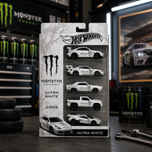 Hot Wheels Monster Energy Ultra White 5-Pack Diecast Car Set 6 Hot Wheels Monster Energy Ultra White 5-Pack Diecast Cars