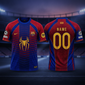 FC Barcelona Spider Hero Crossover Soccer Jersey 8 FC Barcelona Spider Hero Inspired Soccer Jersey