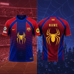 FC Barcelona Spider Hero Crossover Soccer Jersey 7 FC Barcelona Spider Hero Fan Edition Soccer Jersey