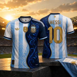 Argentina Messi 10 World Cup 2026 Baroque Gold Soccer Jersey 10 Argentina Messi 10 Baroque Gold Football Jersey