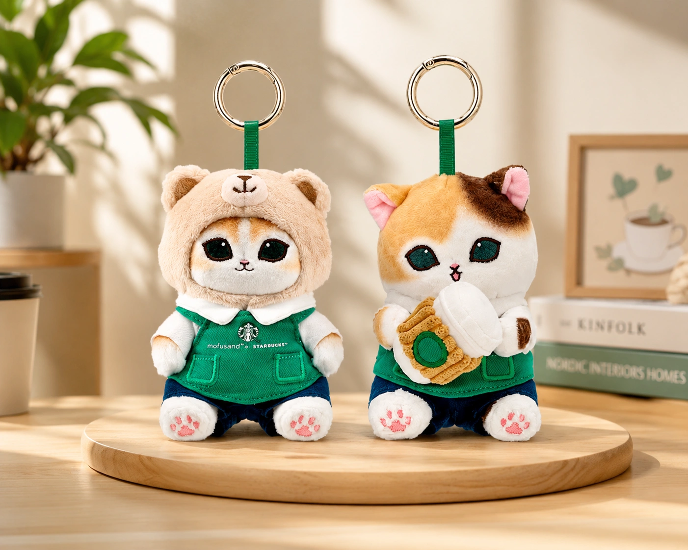 Mofusand x Starbucks Bearista Ginger Cat & Calico Cat Plush Keychain